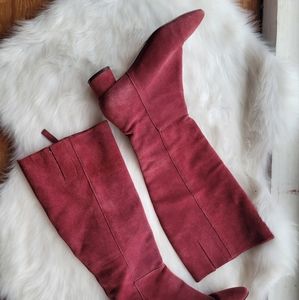 Nine West Red Maroon Suede Knee High Boots with matching short block hee…